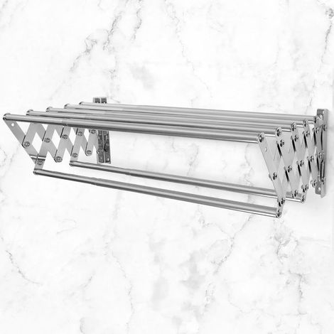 Étendoir à linge mural pliable en acier inoxydable avec 7 barres pour buanderie, balcon et salle de bain. (1/5)