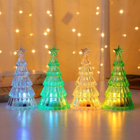 Décorations de Noël Mini Sapin Cristal Lumineux Ornement Bureau Créatif Enfant Lumières LED Fête Ambiance Festive 4pcs (1/5)