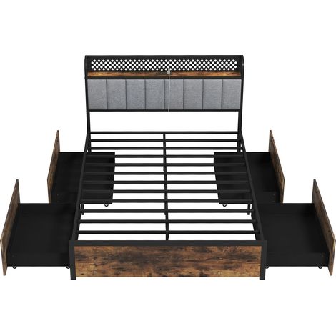 COSTWAY King Bed Platform Bed with LED Lights & USB Power Outlets (1/5)