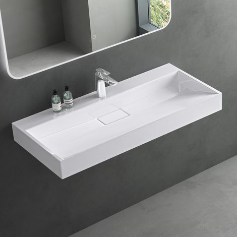 Mai & Mai Lavabo da Appoggio 90x46x11cm, Lavabo Bagno Sospeso Lavandino Bagno con Piletta di Scarico e un Foro per Rubinetteria, Lavabo da Minerale fuso Colossum19-900