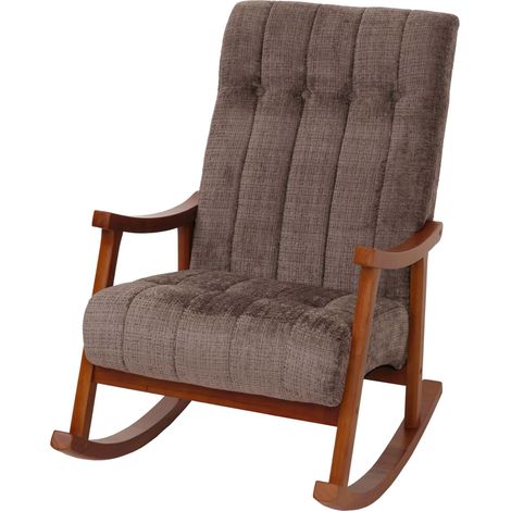 [NEUWERTIG] Schaukelstuhl HHG-857, Relaxsessel, Holz MVG Stoff/Textil Chenille (465g/m²) braun, Gestell Walnuss-Optik