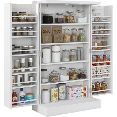 Beyamis Küchenschrank mit 5 mittleren Einlegeböden und 2 seitlichen Einlegeböden mit je 6 Ablagen, MDF, 60 x 30 x 104 cm, Weiß