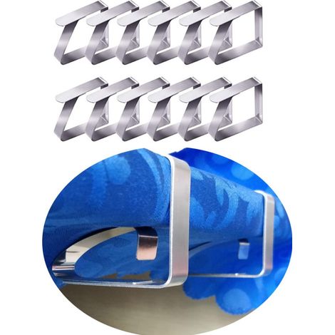 Lot de 12 pinces à nappe réglables, adaptées aux tables épaisses et aux tables d'extérieur, pour maintenir les nappes en place lors des repas (1/5)