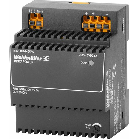 Weidmüller PRO INSTA 30W 5V 6A Fuente de alimentación, Fuente de alimentación conmutada, 5 V, 2580210000