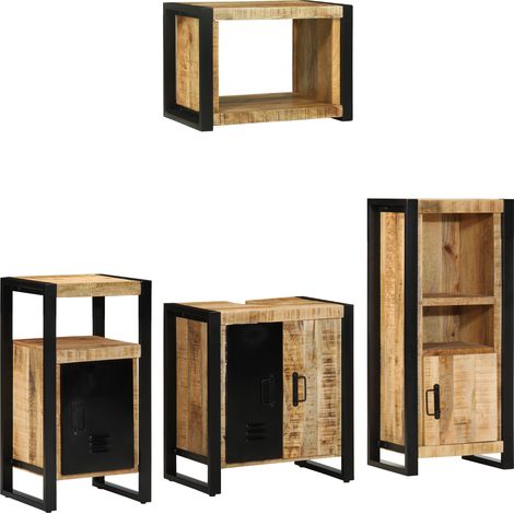 Badezimmermöbel-Set 4 pcs Braun und Schwarz Massivholz Mango vidaXL (1/5)