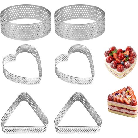 Set of 6 Stainless Steel 430 Pastry Circle Cake Biscuit Mousse Cake Round Shape Triangle Heart Silver