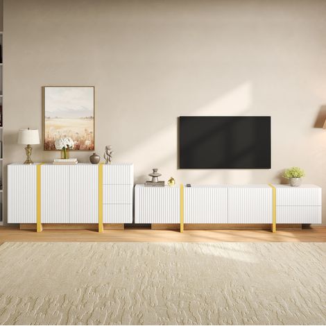 Mobile TV con madia, frontale scanalato, bianco, in MDF e PB DESVIAE (1/5)