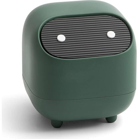 Mini papelera de sobremesa con tapa, papelera de escritorio de doble capa con forma de ninja y tapa con botón pulsador, contiene eficazmente los olores para la cocina, la oficina y el baño. (1/5)
