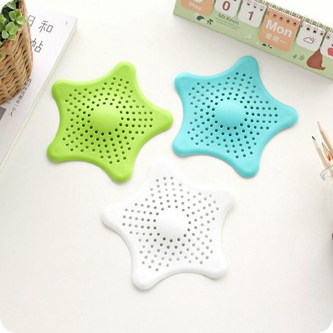 Lot de 3 crépines en caoutchouc en forme d'étoile de mer - Attrape-cheveux pour canalisations - Crépine d'évier en silicone - Attrape-cheveux pour baignoires et éviers