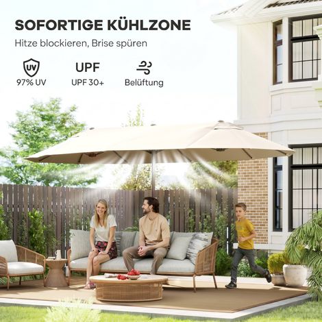 Parasol XXL manivelle résistant aux intempéries 455x270x240 cm acier polyester beige (1/5)