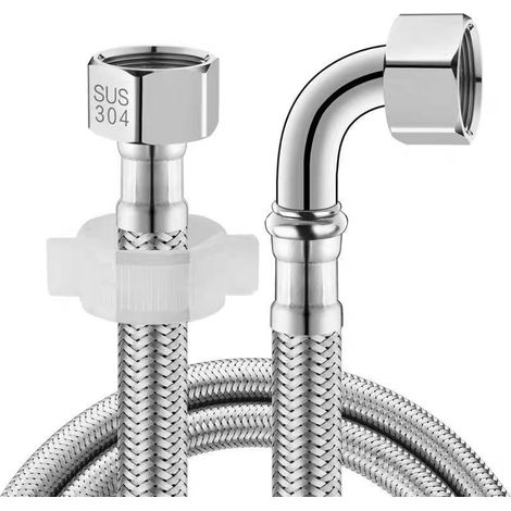 Dos mangueras flexibles (4 puntos de conexión, con codos de 90°), manguera flexible de acero inoxidable de 30 cm, con codos de 90°. (1/4)