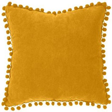 Coussin à Pompons "Jao" 40x40cm Ocre (1/2)