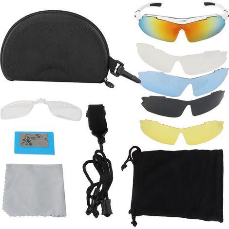 Ortviai Lunettes de vélo polarisées pour hommes et femmes – cadre blanc avec 5 lentilles interchangeables, bandeau sport et fonction de protection oculaire (lunettes de protection) (1/5)
