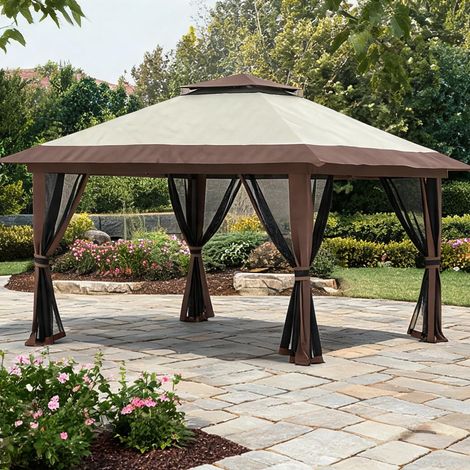 Store banne beige en polyester 392 x 392 x 283 cm (1/5)