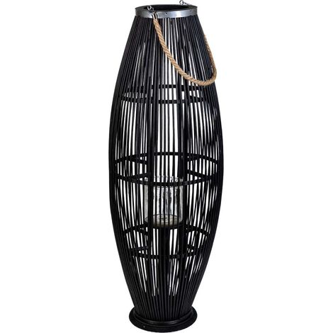 Farol portavelas de bambú marrón 34x34x95 (1/5)