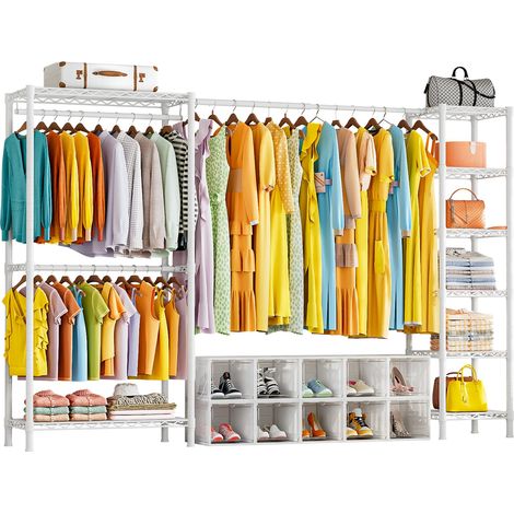 Porte-manteau extensible multifonction avec étagères réglables en hauteur, en métal, pour charges lourdes, blanc (1/5)