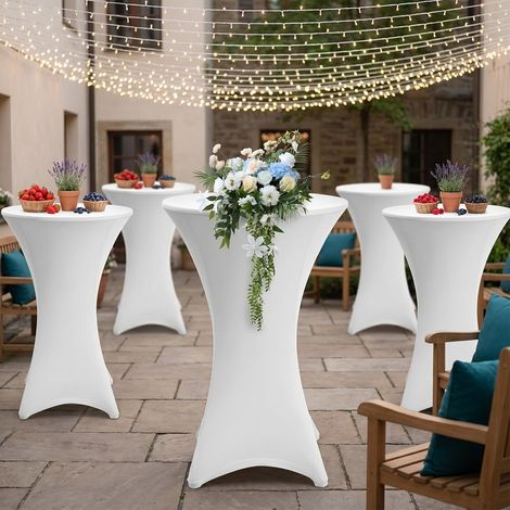 TolleTour Lote de 5 fundas protectoras Ø80 cm – Para mesas altas redondas y mesas altas de bar Blanco