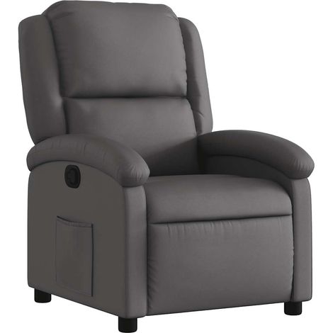 Sillón TV relax cómodo tapizado función reclinable manual en cuero genuino gris DEC027923 (1/5)