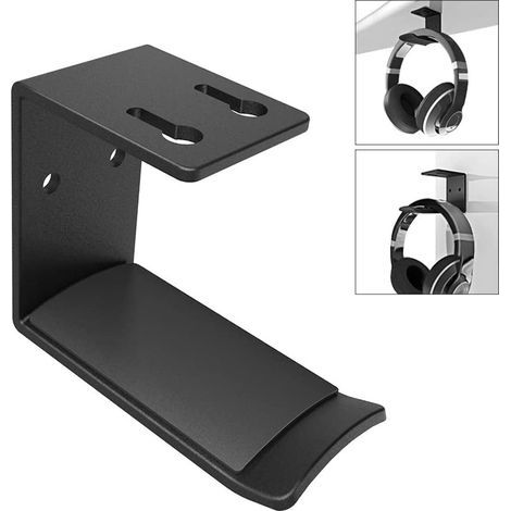Support de casque audio à crochet, fixation murale pour casque sous bureau, gain de place, noir (1/4)