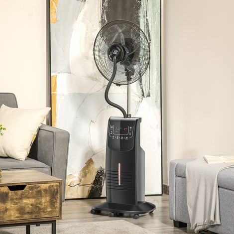 Ventilador de Pie Oscilante con Nebulizador 90W con Control Remoto 5 Aspas Tanque de Agua 3,1 L 44,5x44,5x135 cm Negro
