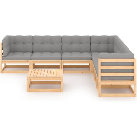 Maison Exclusive - Set Salotto Giardino 8 pz Cuscini Antracite Legno Massello Pino (1/5)