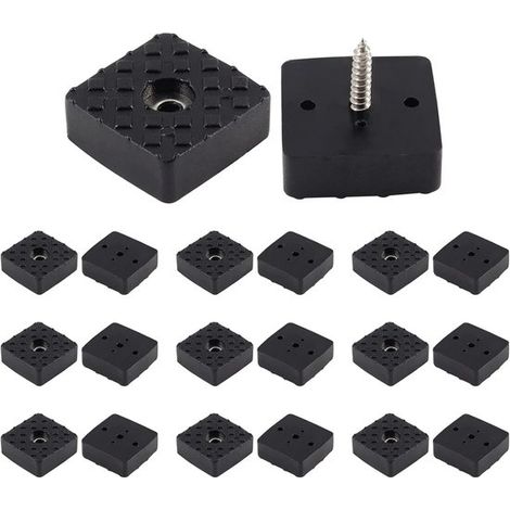 20 pezzi di piedini in gomma da 30 mm con viti, neri, quadrati, antiscivolo, per mobili, copripiedi robusti per sedie, tavoli, scrivanie e altro. (1/5)