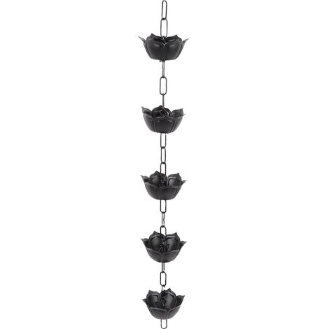 Chaîne de pluie décorative de 1 m (3,3 pi) pour gouttières extérieures, en alliage d'aluminium noir. (1/5)