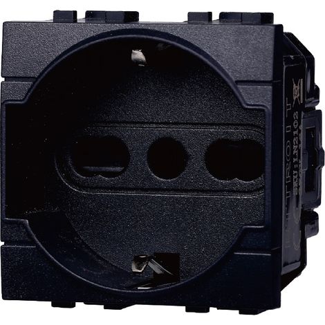 Ettroit Serie Space Presa Bivalente Bipasso Schuko16A Nera Compatibile Bticino Living LN2102