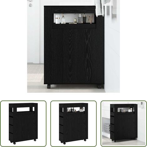 vidaXL Meuble mural - Ensemble de mobilier de salle de bain avec roue Chêne noir (1/5)