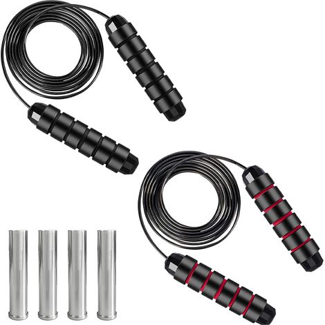 Cuerda para saltar para adultos y niños (2 piezas: negra + roja) – Longitud ajustable, mangos antideslizantes, cuerda para saltar de alta velocidad para fitness, boxeo, crossfit y cardio – 3 m ideal p (1/5)