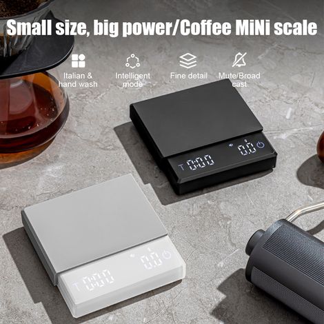 Mini bilancia da caffè con timer, 2 kg/0,1 g, precisa, 3 modalità, ricaricabile, portatile, digitale, per espresso e per versare il caffè, con copertura isolante in silicone. (1/5)