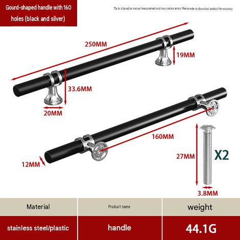 CYUNSHOP Lot de 5 poignées en T à embase évasée – Entraxe 160cm, Noir, pour armoires et meubles. (1/5)