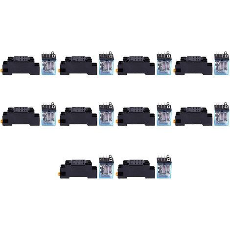 10 relais de puissance DPDT à bobine 220 V CA LY2NJ HH62P-L JQX-13F, 8 broches, avec support PTF08A (1/5)