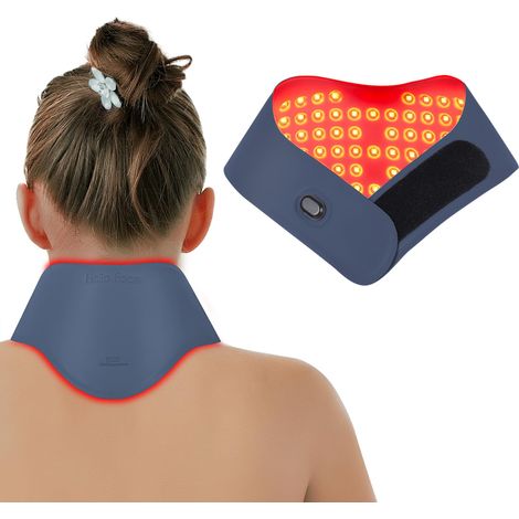 Thérapie par lumière rouge pour le cou avec contrôleur rechargeable, technologie triple puce enveloppante infrarouge, tissu doux pour la peau 660 nm et 850 nm pour soulager les douleurs,Bleu (1/5)