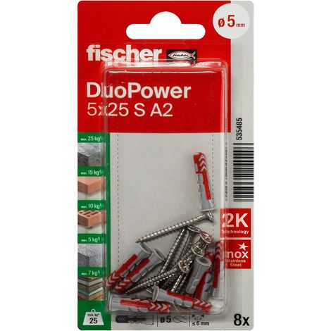 Blister de 8 chevilles universelles Duopower Ø5 x 25 mm + vis inox A2 Ø3,5 x 35 mm - Fischer (1/5)