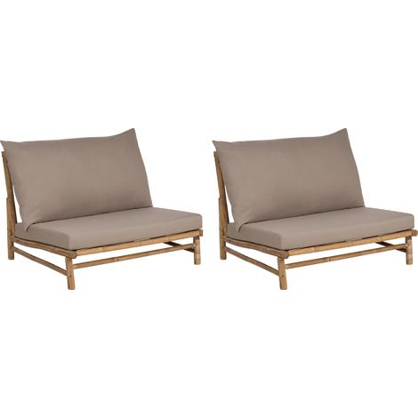 Conjunto de 2 sillas de bambú madera clara y gris pardo Todi con cojines en el asiento y respaldo mobiliario de interior y exterior jardín