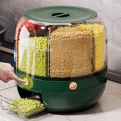 BelleRise - 1 grand conteneur de rangement rotatif avec couvercle — Distributeur de céréales hermétique en plastique (1/5)