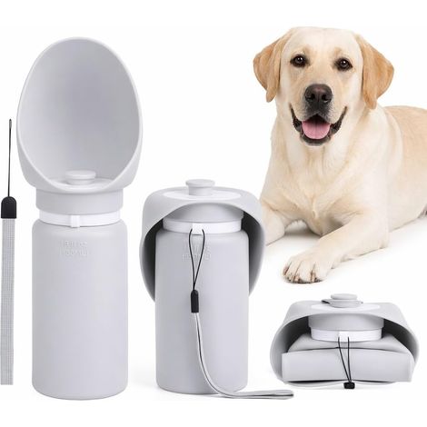 Bouteille d'eau pour Chien Pliable en Silicone 550ml, Gourde Voyage Portable sans BPA avec Distributeur et Étanche, Bol d'eau Léger pour Promenade, Randonnée et Camping (Gris)