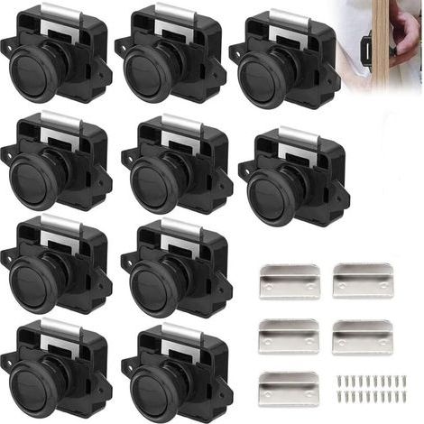 10 Pièces Serrures de Camping Car, Bouton Poussoir en Métal Serrure de Porte Serrure de Meuble Serrure de Placard Serrure à Bouton Fixation de Porte pour Camping Car Caravane Yacht, Noir (1/4)