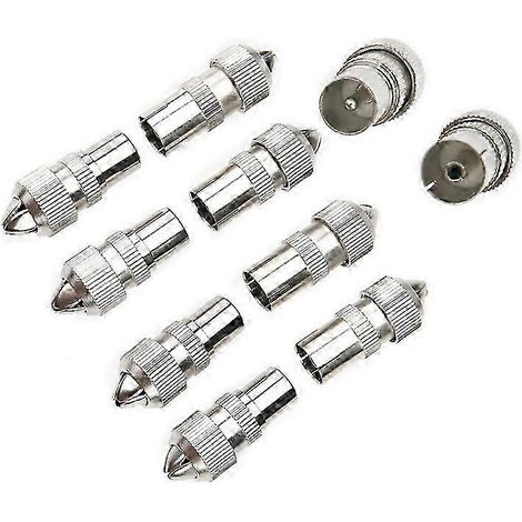 Lot de 10 connecteurs (5 mâles, 5 femelles) pour câble coaxial d'antenne TV (1/5)