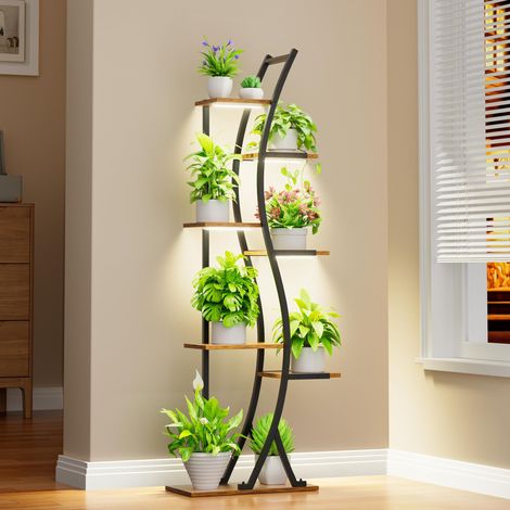 Support de fleurs avec lumières de croissance - Étagère d'intérieur à 7 étages en bois et métal - 160 cm - Grande étagère pour salon, balcon, chambre à coucher (1/5)