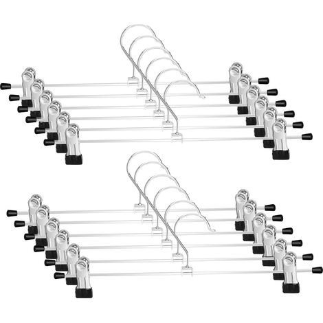 Metallbügel für Hosen, Röcke und Socken (12er-Set), robust, verchromt, mit verstellbaren und platzsparenden Clips. (1/5)