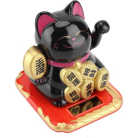 Maneki-neko (chat porte-bonheur) de 8,9 cm (3,5 pouces) à énergie solaire, ornement Feng Shui (1/5)