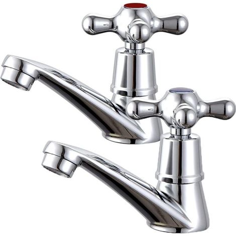 Paire de robinets de lavabo, robinets de salle de bain, mélangeurs, robinet de bain chaud et froid, robinet en laiton - Chromé