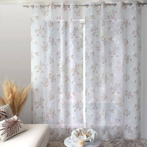 Rideau Voilage Imprimé "Kasane" 140x240cm Blanc & Beige