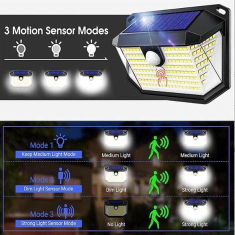 2 pièces Lampes solaires d'extérieur avec détecteur de mouvement, applique murale étanche IP65, 3 modes, 178 LED (1/3)