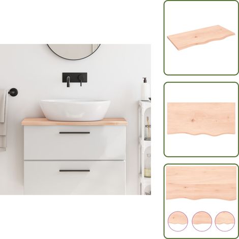 Comptoir de salle de bain naturel - vidaXL Comptoir de salle de bain 80x40x2 cm bois massif non traité - Bord vivant (1/5)