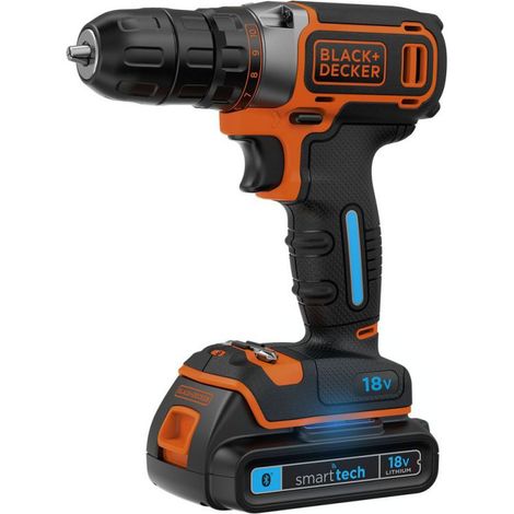 BLACK+DECKER Akku-Bohrschrauber BDCDC18KST, 18Volt, schwarz/orange, Transportkoffer, smart tech (1/4)