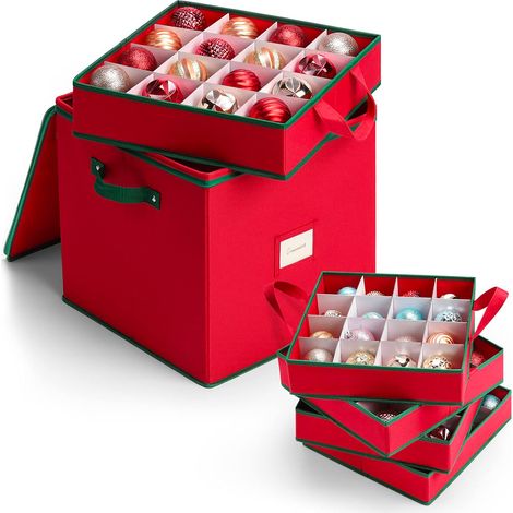 Organizer Per 64 Palline Di Natale In Tessuto Oxford E Tnt Con Coperchio E Manici