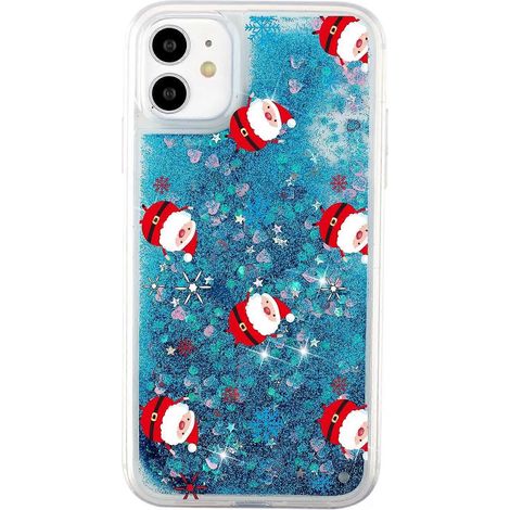 Coque de Noël pour iPhone 11 avec paillettes liquides effet sable mouvant, transparente et souple, en silicone TPU, motif Père Noël (1/4)